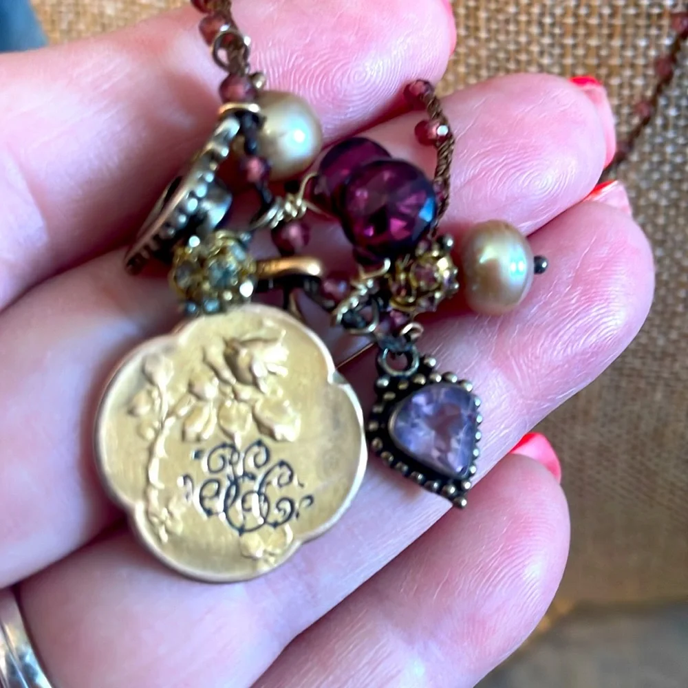 Victorian Gold and Purple amethyst pear Pendant Necklace - Picture 3 of 6